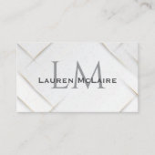White Sparkle & Gold Accent Monogram Business Card 名刺 (正面)