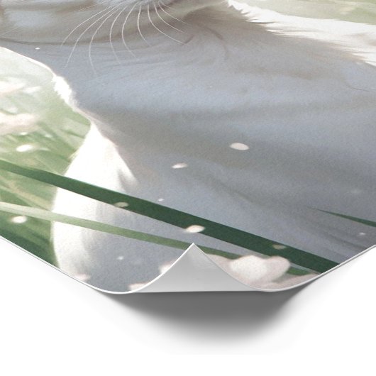 White Sphinx Cat and Flowers ポスター (角)