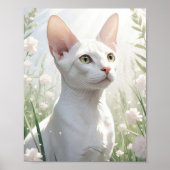 White Sphinx Cat and Flowers ポスター (正面)