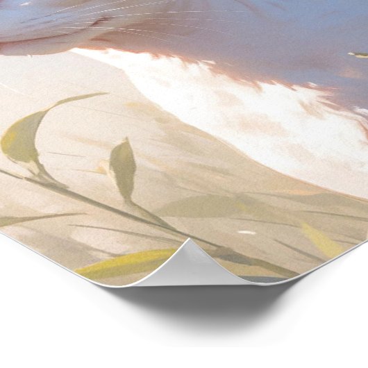 White Sphinx Cat and Flowers ポスター (角)