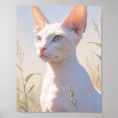 White Sphinx Cat and Flowers ポスター (正面)