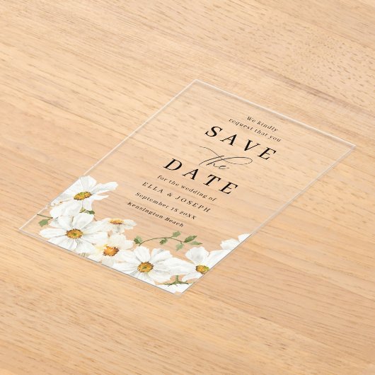 White Spring Floral Wedding Save The Date アクリル招待状 (レイダウン)