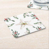 White Starfish Beach Christmas Holiday スクエアペーパーコースター (アングル)