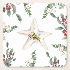 White Starfish Beach Christmas Holiday スクエアペーパーコースター