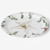 White Starfish Beach Christmas Holiday ペーパープレート (アングル)