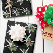 White Starfish Black Christmas ラッピングペーパーシート