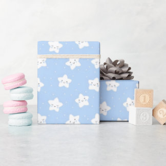 White Stars on Blue Baby Shower Wrapping Paper ラッピングペーパー