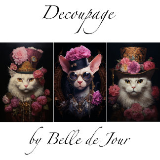 White Steampunk Cats, Roses, Decoupage ラッピングペーパーシート