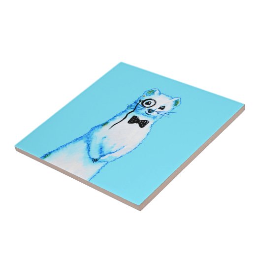 White Stoat Ermine Cute Ferret Lover Art タイル (側面)