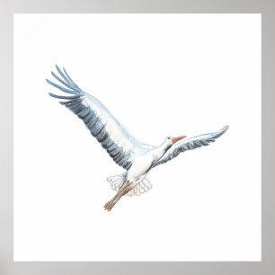 White stork flying ポスター