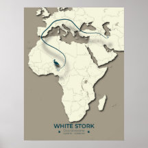 White Stork Migration Map – Minimalist Vintage