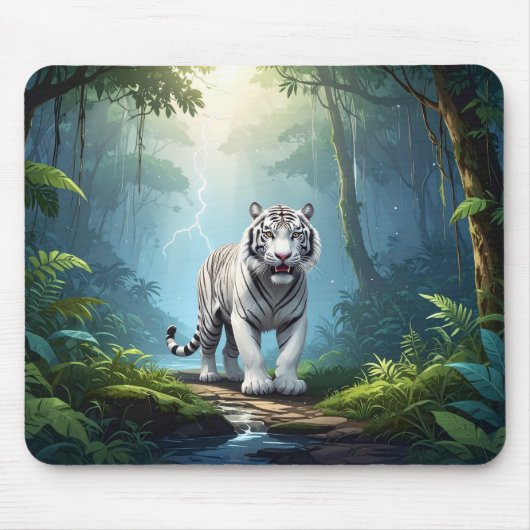 White Storm Tiger – Jungle Lightning Fantasy Mouse マウスパッド (正面)