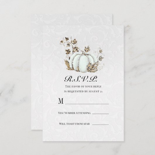 White Storybook Fairytale Pumpkin RSVP返信 招待状 (正面/裏面)