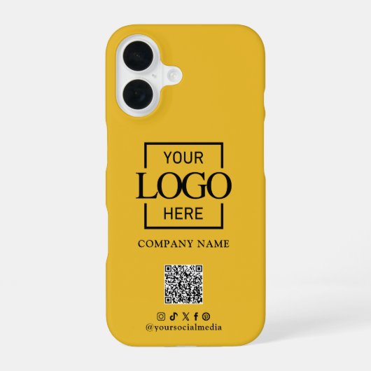 White Stylish Minimalist Business Logo & QR Code iPhone 16ケース (裏面)