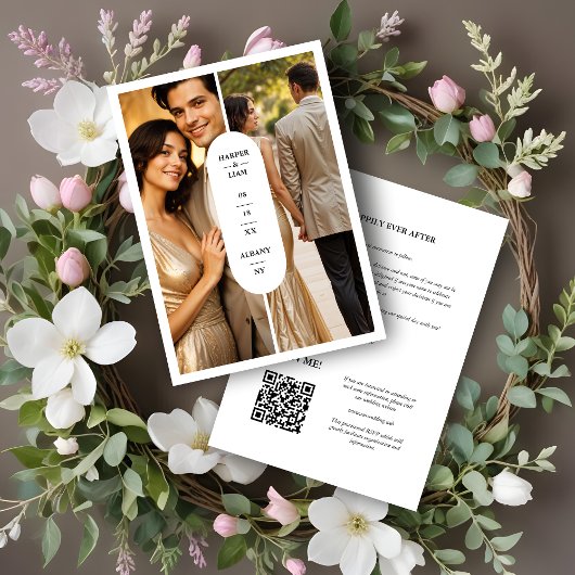 White Stylish Oval Minimalist 2 Photos Wedding セーブザデート