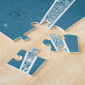 White Sun Moon Mandala Blue Gradient Design ジグソーパズル (側面)