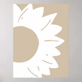 White Sunflower on Beige Abstract Wall Art ポスター
