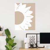 White Sunflower on Beige Abstract Wall Art ポスター (ホームオフィス)