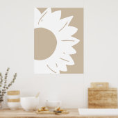 White Sunflower on Beige Abstract Wall Art ポスター (キッチン)