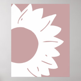 White Sunflower on Dusty Pink Abstract Wall Art ポスター