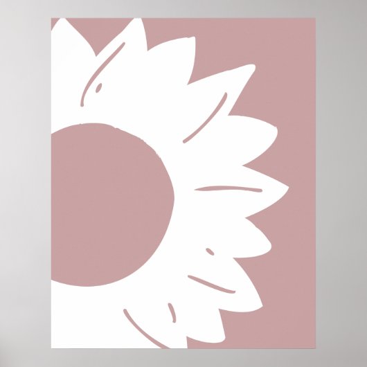 White Sunflower on Dusty Pink Abstract Wall Art ポスター (正面)