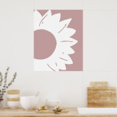 White Sunflower on Dusty Pink Abstract Wall Art ポスター (キッチン)