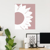 White Sunflower on Dusty Pink Abstract Wall Art ポスター (ホームオフィス)
