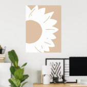 White Sunflower on Light Beige Abstract Wall Art ポスター (ホームオフィス)