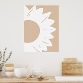 White Sunflower on Light Beige Abstract Wall Art ポスター (キッチン)