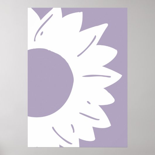 White Sunflower on Purple Abstract Wall Art ポスター (正面)