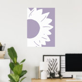 White Sunflower on Purple Abstract Wall Art ポスター (ホームオフィス)