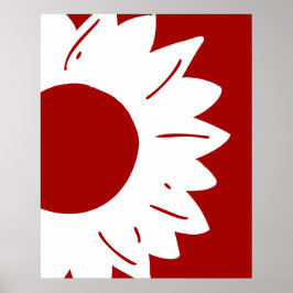 White Sunflower on Red Abstract Wall Art ポスター
