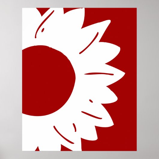 White Sunflower on Red Abstract Wall Art ポスター (正面)