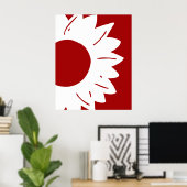 White Sunflower on Red Abstract Wall Art ポスター (ホームオフィス)