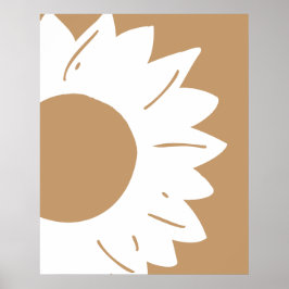 White Sunflower on Tan Abstract Wall Art ポスター