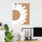 White Sunflower on Tan Abstract Wall Art ポスター (ホームオフィス)