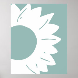 White Sunflower on Teal Abstract Wall Art ポスター