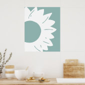 White Sunflower on Teal Abstract Wall Art ポスター (キッチン)
