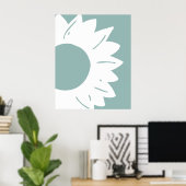 White Sunflower on Teal Abstract Wall Art ポスター (ホームオフィス)