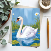 White Swan | Pond Watercolor Bird Painting ポストカード