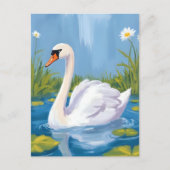 White Swan | Pond Watercolor Bird Painting ポストカード (正面)