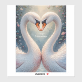White Swans Valentine Romantic Love Birds シール