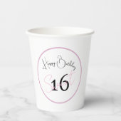 White Sweet 16 Pink & Black Script Paper cup 紙コップ (正面)