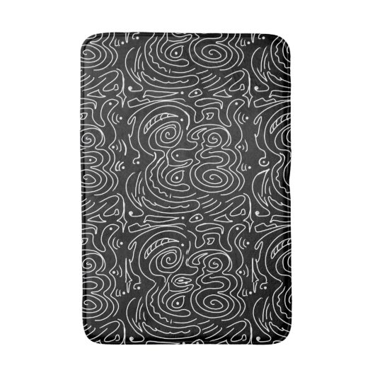 White swirly lines on black  バスマット (正面縦)