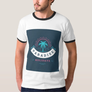 White T shirt with Paradise Holiday Typography Tシャツ