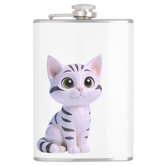 White Tabby Kitten フラスク (正面)