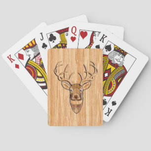 White Tail Deer Head Wood Inlay Grain Style Decor トランプ