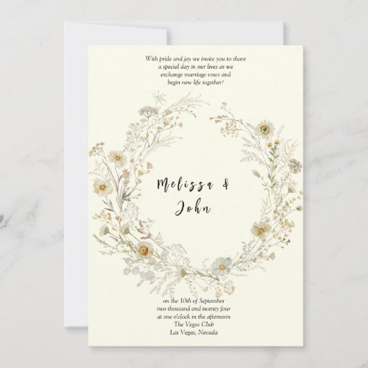 White Tan Rustic Boho Wildflower Wedding 招待状 (正面)