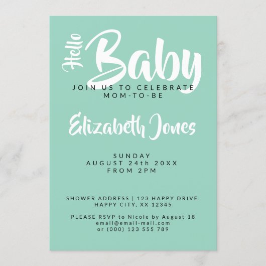 White & Teal Checkerboard Baby Shower Invitation 招待状 (正面)