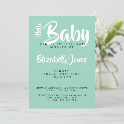 White & Teal Checkerboard Baby Shower Invitation 招待状 (スタンド正面)
